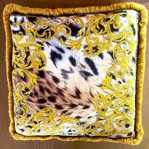 Versace 16” square silk cheetah print pillow